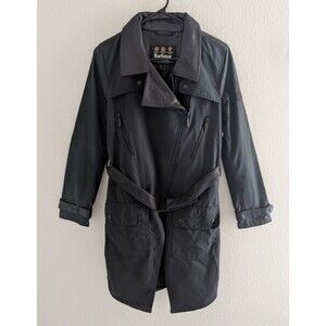 Barbour Shadow Trench Coat Women's Size 12 (US 8) Black Belted Wax Cotton Jacket